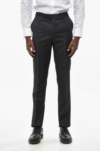 CC COLLECTION Wool Trousers with Belt Loops and Scalloped Hem