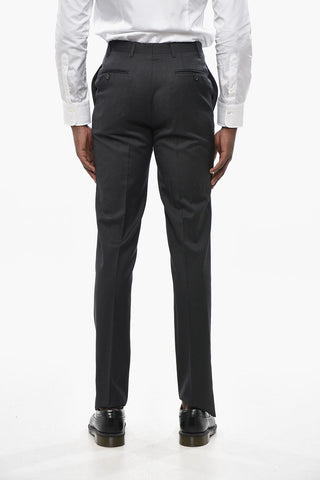 CC COLLECTION Wool Trousers with Belt Loops and Scalloped Hem