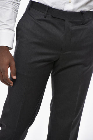 CC COLLECTION Wool Trousers with Belt Loops and Scalloped Hem