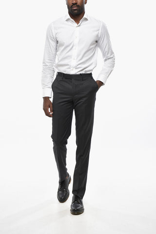 CC COLLECTION Wool Trousers with Belt Loops and Scalloped Hem