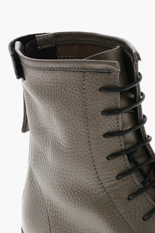 Textured Letaher Combat Boots with Contrasting Sole