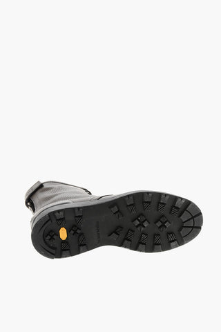 Textured Letaher Combat Boots with Contrasting Sole