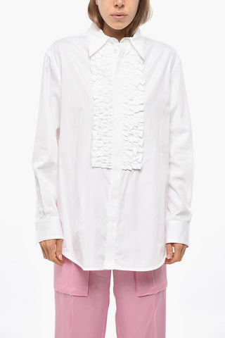 Camicia Ruffle Front in Popeline di Cotone