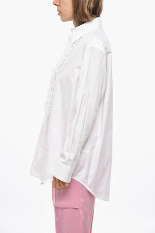 Camicia Ruffle Front in Popeline di Cotone