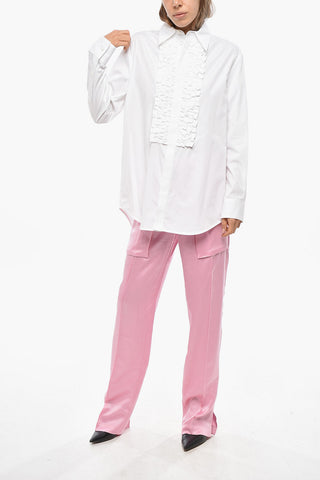 Camicia Ruffle Front in Popeline di Cotone
