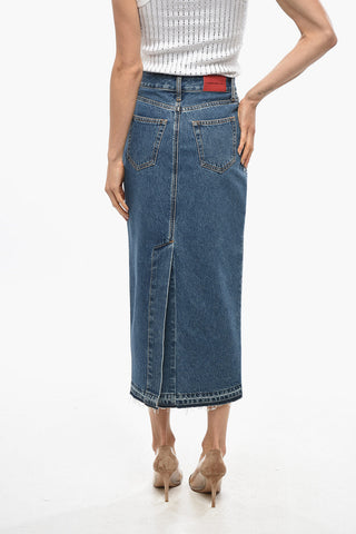 Denim Midi Skirt with Crystals