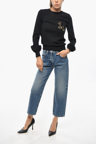 Maglia Girocollo in Lana con Charm Logo