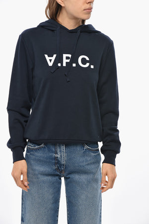 Felpa Hoodie in Cotone con Logo in Velour