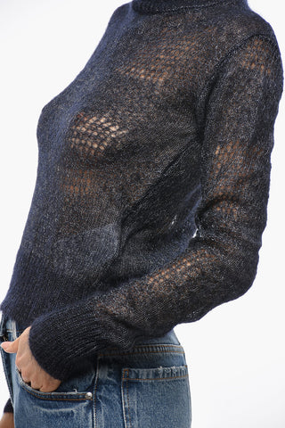 Turtleneck Open Work Mohair Blend Sweater