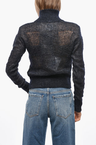 Turtleneck Open Work Mohair Blend Sweater