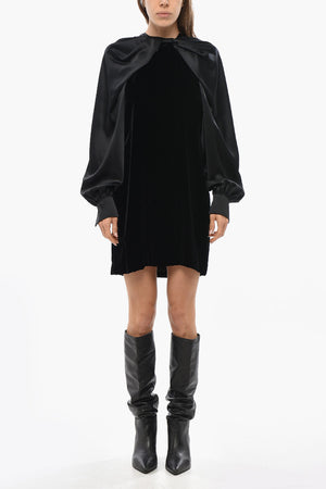 Velour Dress ZARELLA with Satin Puff Sleeves