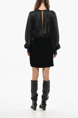 Velour Dress ZARELLA with Satin Puff Sleeves