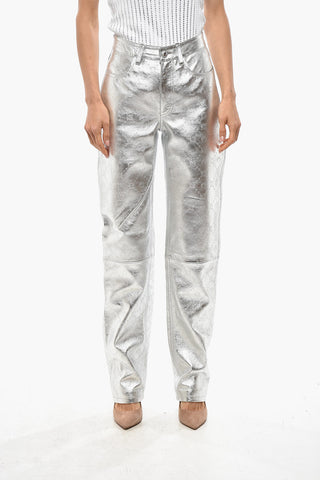 GOLD LINE Pantaloni in Pelle Laminata con Monogram Inciso All-Over