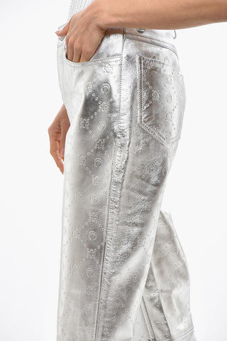 GOLD LINE Pantaloni in Pelle Laminata con Monogram Inciso All-Over