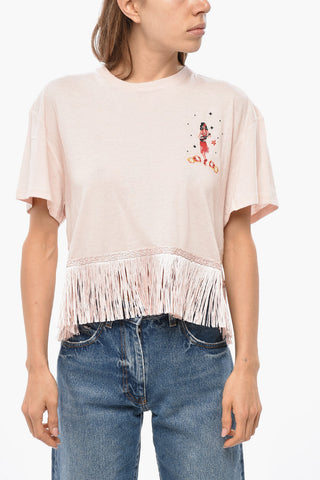 Rundhals-T-Shirt HAWAIIAN aus Kaschmir und Baumwolle mit Fransen