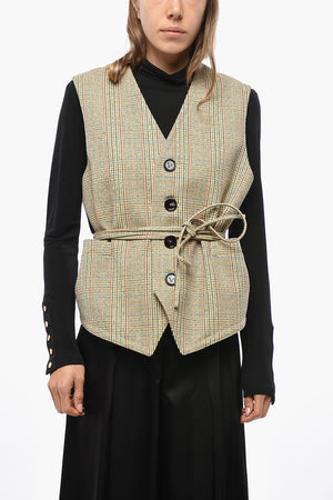 District Check Wool Gilet with Waist Strap