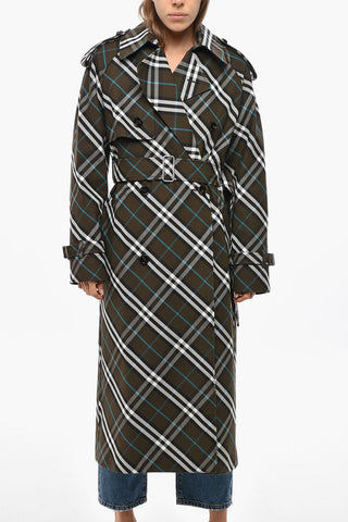 Tartan Patterned Cotton Blend Trench Coat