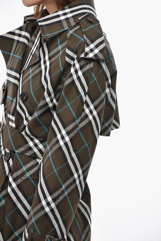 Tartan Patterned Cotton Blend Trench Coat