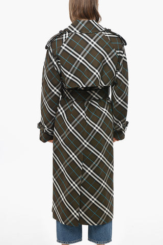 Tartan Patterned Cotton Blend Trench Coat