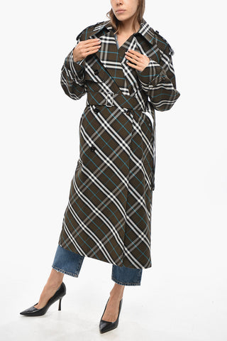 Tartan Patterned Cotton Blend Trench Coat