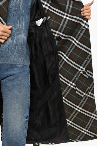 Tartan Patterned Cotton Blend Trench Coat