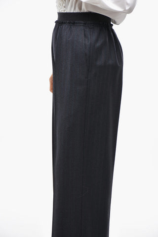 Pantaloni Straight Fit in Lana con Elastico in Vita