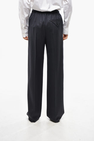 Pantaloni Straight Fit in Lana con Elastico in Vita