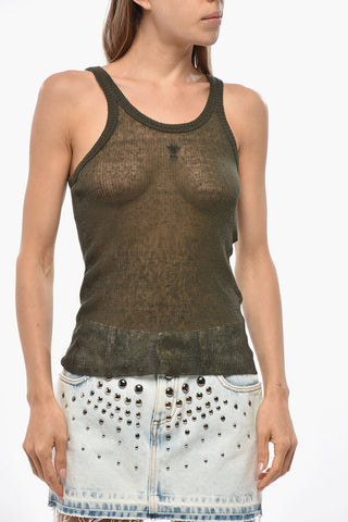 Tank Top in Misto Lino a Costine