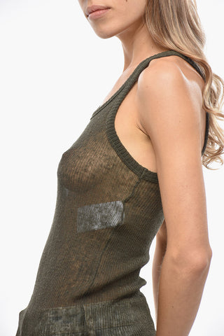 Tank Top in Misto Lino a Costine