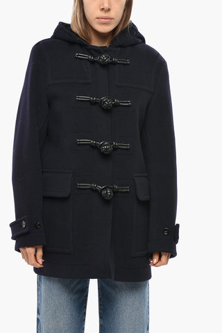 Chevron Wool Coat with Leather Frogs