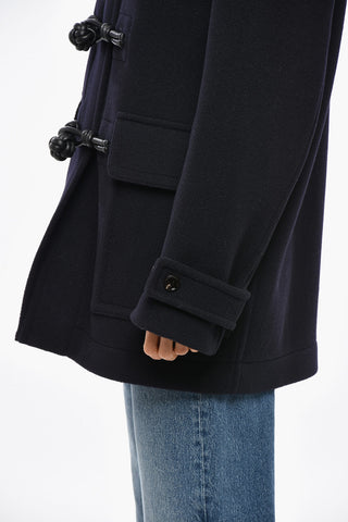 Chevron Wool Coat with Leather Frogs
