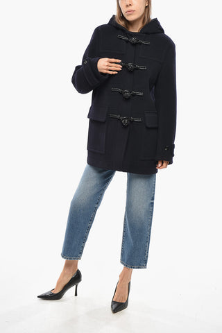 Chevron Wool Coat with Leather Frogs