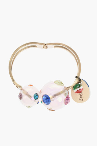 Armband aus goldfarbenem Metall COMETA mit irisierenden Perlen und mehrfarbigen Kristallen