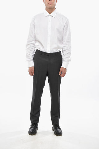 CC COLLECTION Pantaloni 4 Tasche in Lana Vergine con Abbottonatura Nascosta