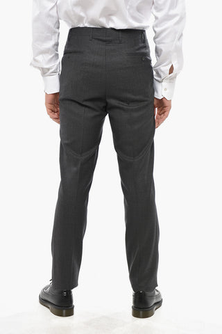CC COLLECTION Pantaloni 4 Tasche in Lana Vergine con Abbottonatura Nascosta