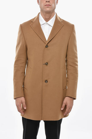 Solid Color Virgin Wool Blend Coat with Lined Inner