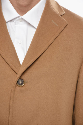 Solid Color Virgin Wool Blend Coat with Lined Inner