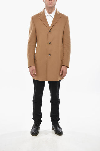 Solid Color Virgin Wool Blend Coat with Lined Inner