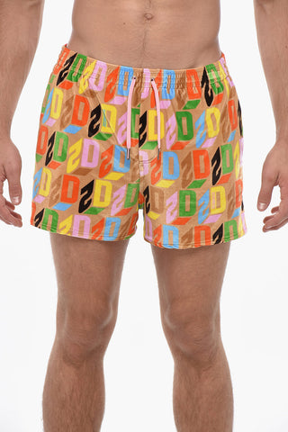 Boxer-Badehose aus Chenille mit Allover-Logo