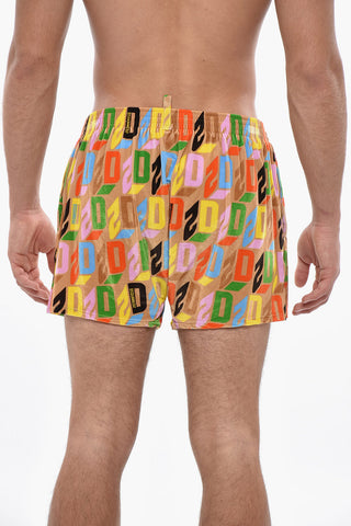 Boxer-Badehose aus Chenille mit Allover-Logo