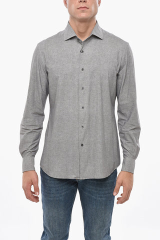 Camicia in Nylon Stretch Motivo Herringbone con Collo Francese