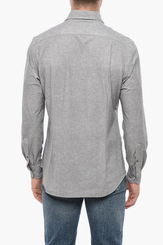 Camicia in Nylon Stretch Motivo Herringbone con Collo Francese