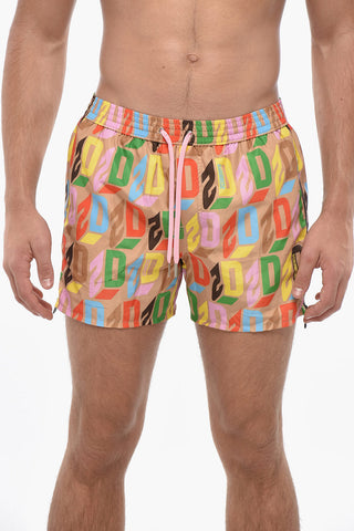 Costume da Bagno Boxer in Nylon con Logo All-Over