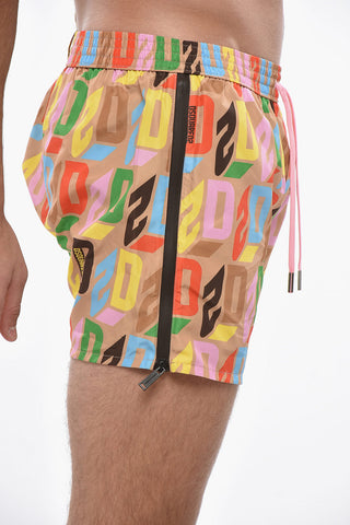 Costume da Bagno Boxer in Nylon con Logo All-Over