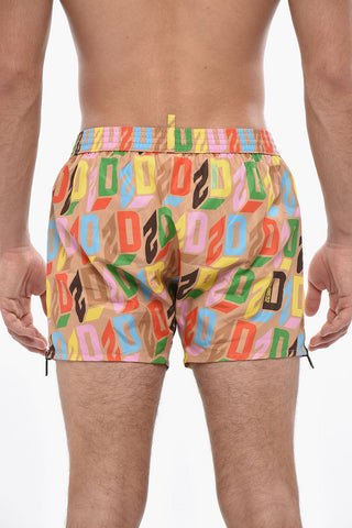 Costume da Bagno Boxer in Nylon con Logo All-Over