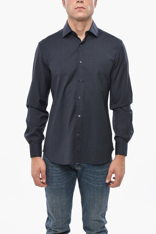 Camicia in Lana a Tinta Unita con Collo Francese
