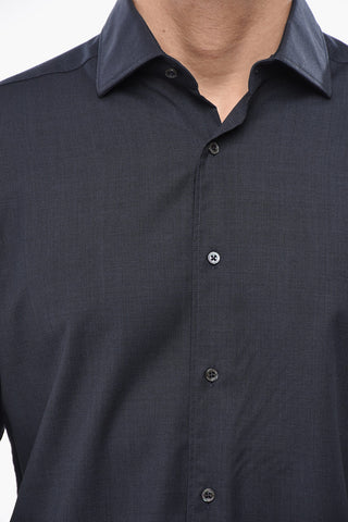 Camicia in Lana a Tinta Unita con Collo Francese