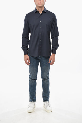 Camicia in Lana a Tinta Unita con Collo Francese