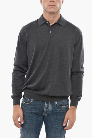 Virgin Wool Sweater with Polo Neck