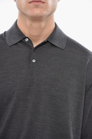 Virgin Wool Sweater with Polo Neck